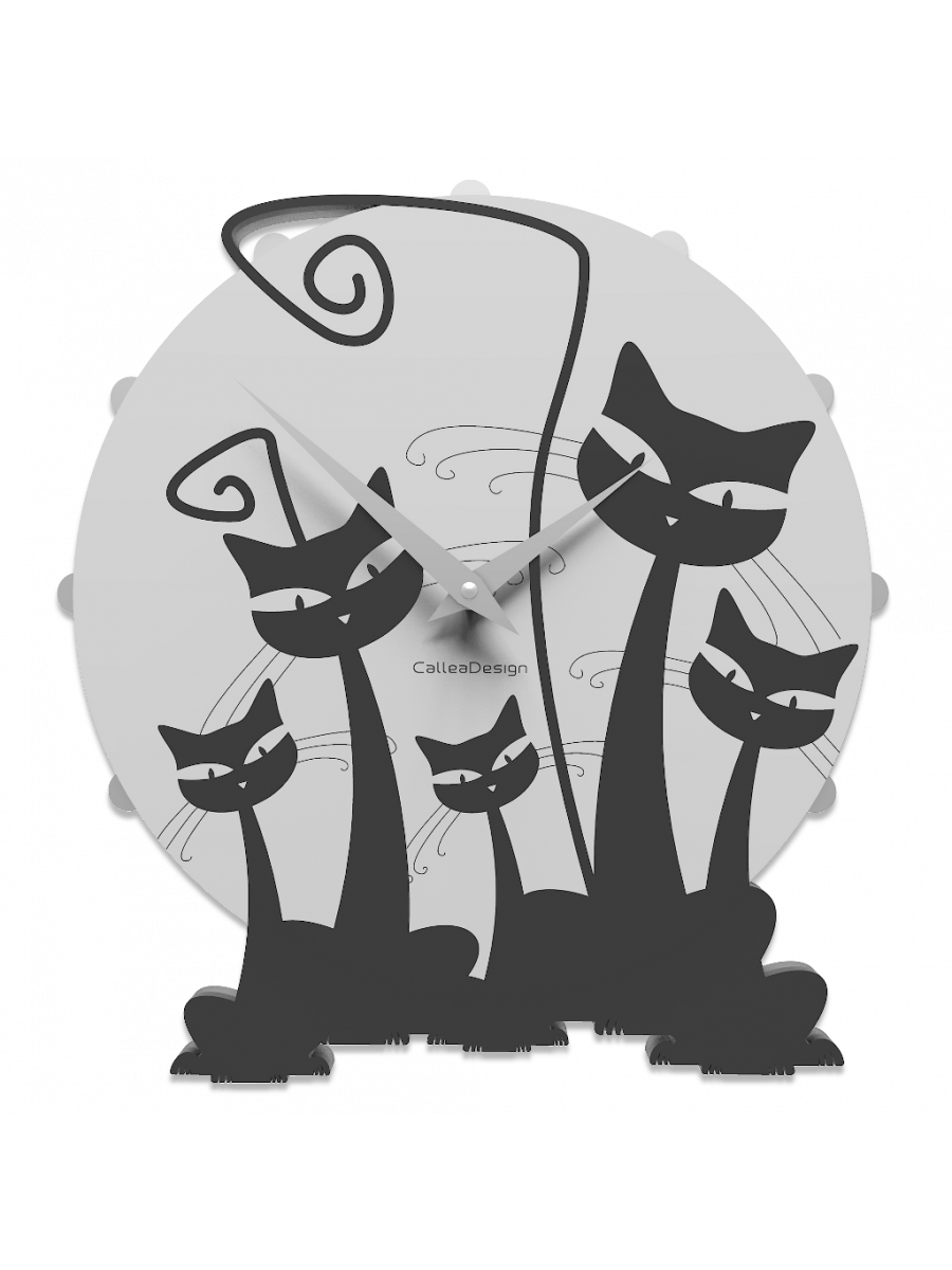 Wall clock with cat family - black